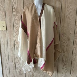 Rampage Poncho, Cream, Brown, Pink, OSFA, NWOT